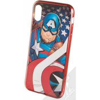 Pouzdro Marvel Kapitán Amerika 004 TPU pokovené ochranné silikonové kryt s motivem Apple iPhone X, iPhone XS vícebarevné červené