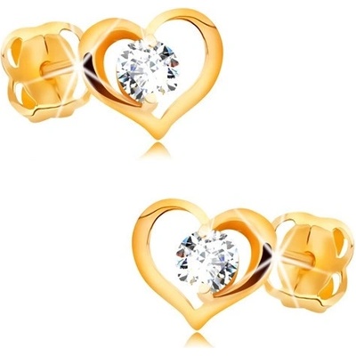 Šperky Eshop briliantové náušnice ze žlutého 14K zlata - čirý diamant v obrysu srdce S3BT502.16