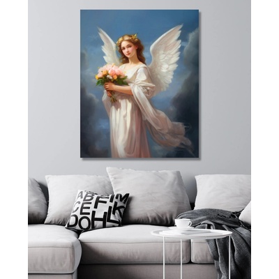 ZUTY Obrazy na stenu - Anjel strážny držiaci kyticu Rámovanie: vypnuté plátno na rám, Rozmer: 80x100 cm
