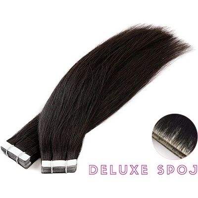 Deluxe neviditelné vlasové PU pásky Tape in na prodlužování vlasů 60cm 1B přírodně černá