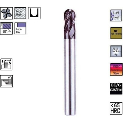 SK kulová fréza pr. 6,0 x 10,0 mm 4bř. 30° TiAlN , CERANIT 88.600