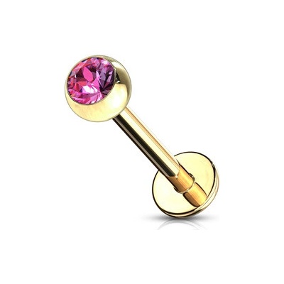 Šperky4U Pozlacený piercing do brady - labreta, tmavě růžový zirkon - LB1033-F