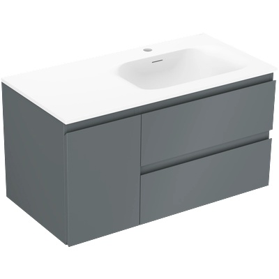 Orio шкаф за баня 90 см с мивка Vela дясна, 2S, 1D, графит мат/бял мат - 91A13-09047-3-BBFFF66-W23P01 (91A13-09047-3-BBFFF66-W23P01)