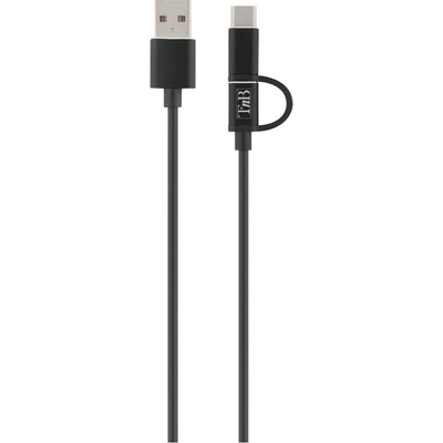 T'nB Кабел TnB - 2 в 1, USB-A/Micro USB/USB-C, 1 m, черен (2075100234)