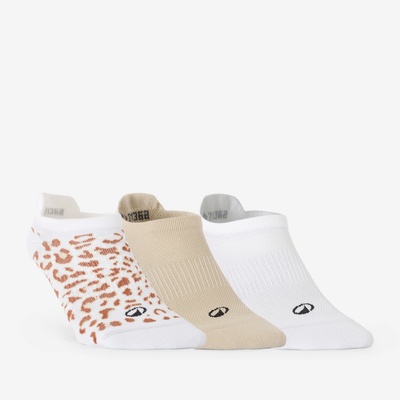 Domyos dámske fitness ponožky nízke 3 páry s leopardím vzorom čierne/biele