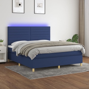 vidaXL Боксспринг легло с матрак и LED, синьо, 180x200 см, плат (3135539)