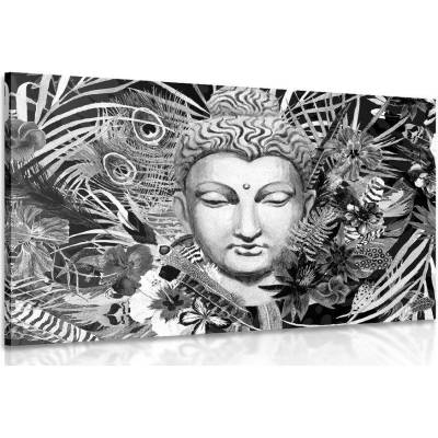 Obraz Budha na exotickém pozadí v černobílém provedení - 40x30