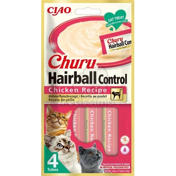INABA Cat Ciao Churu Hairball кремообразно храна за кокти - пилешко 4 x