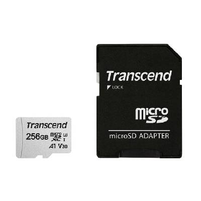 Карта памет 256GB microSDHC с адаптер, Transcend 300S, UHS-I U1, скорост на четене 100MB/sec, скорост на запис 40MB/sec (TS256GUSD300S-A)