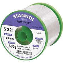 Stannol S321 2,0% 2,0MM SN99,3CU0,7CD 500G spájkovací cín bez olova bez olova, cievka Sn99,3Cu0,7 ORH1 500 g 2 mm