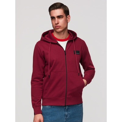 Ombre Clothing Мъжки суитшърт без копчета с качулка и апликация - червен V3 OM-SSZP-0256 Ombre Clothing Ombre Clothing | Cherven | МЪЖЕ | M