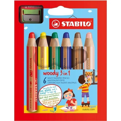 STABILO Pastelko-vodovko-voskovky Woody 3 in 1 pro nejmenší - 6 ks + ořezávátko