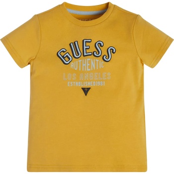 GUESS Памучна тениска за момче с къс ръкав в жълто с надпис Guess