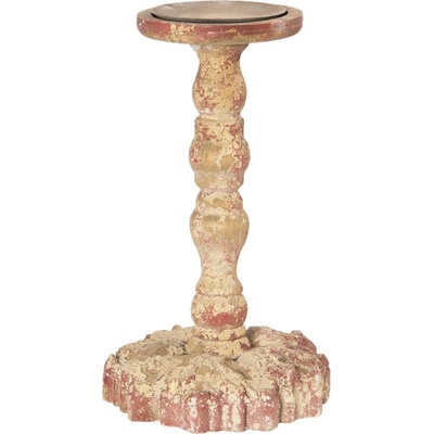 Dřevěný vintage svícen s červenou patinou - Ø 16*27 cm - Clayre & Eef