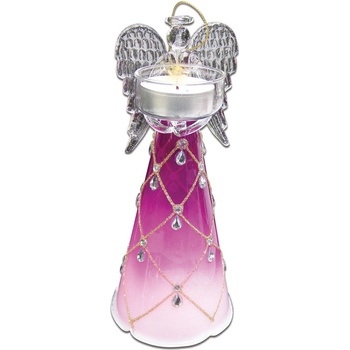 skleněný anděl 20cm,na 1 čajovou svíčku růžový