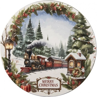 Vánoční servírovací talíř Merry Christmas Train - Ø 33*1 cm - Clayre & Eef