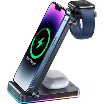 JOYROOM 3-in-1 Wireless Charger 15W - тройна поставка (пад) за безжично зареждане за iPhone, Apple Watch, AirPods и Qi съвместими мобилни устройства (черен)