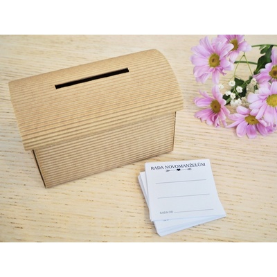 Svatba-eshop Set truhlička přírodní a 50 ks Kartiček Rada novomanželům - zábava pro svatební hosty – Zboží Mobilmania