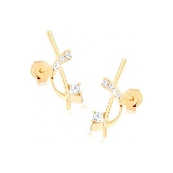 Šperky eshop zlaté náušnice úzka palička a oblúk zdobený čírymi zirkónmi GG85.06