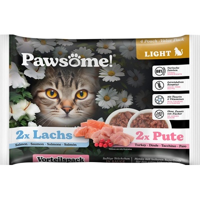 Pawsome Adult Light morčacie mäso a losos 4 x 85 g
