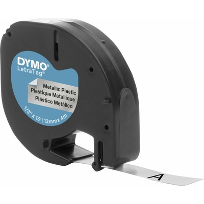 Dymo LetraTag 91208 S0721730 12mm x 4m čierna tlač/strieborný podklad originálna páska metalická