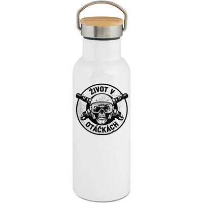 123TRIKO termoska Život v otáčkách, V2 černý tisk 500 ml motorka