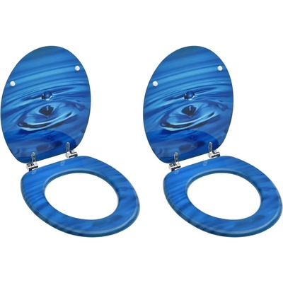 vidaXL WC тоалетни седалки с капак, 2 бр, МДФ, дизайн сини водни капки (3056406)