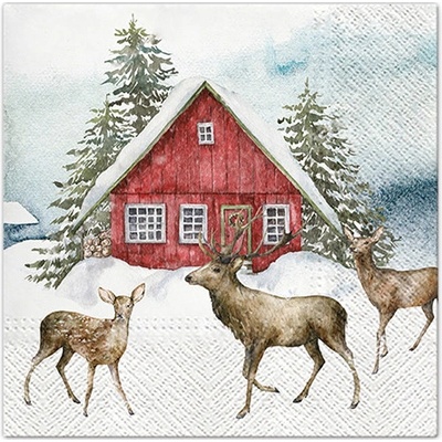 TaT Ubrousky Red house in the snow 33x33cm