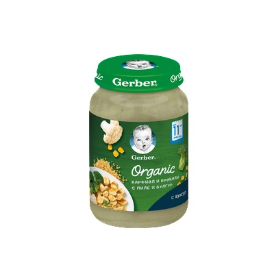 Gerber - Пюре Organic карфиол, броколи, пиле и булгур 11 месец 190 гр