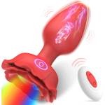 SuperLove Horny Rose Light-Up Vibrating Butt Plug with Remote Red