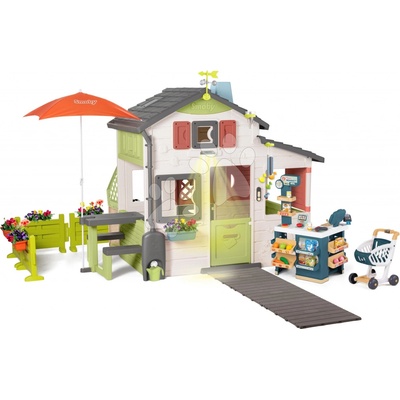 Smoby Domeček Neo Friends House DeLuxe s obchodem a zahradní kuchyňka s posezením