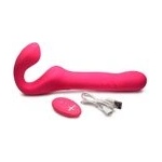 Shots Toys Strap U Mighty-Thrust Безколанен страпон с тласкане и вибрации с дистанционно, розов (P24255)