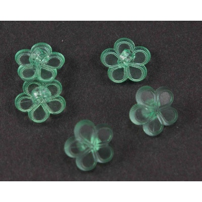 Detský gombík - zelená kvietka - transparentná - priemer 1,3 cm