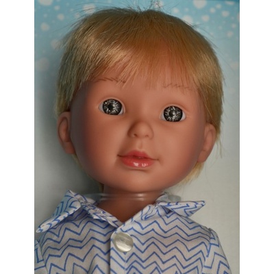 Vestida de Azul Realistická chlapeček Paul v modrobílé košili Pau 33 cm