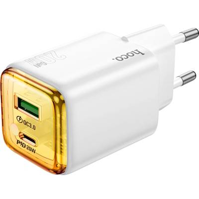 hoco. N52 Monsoon USB-C PD20W+ USB-A QC3.0 зарядно устройство (ЕС), бяло
