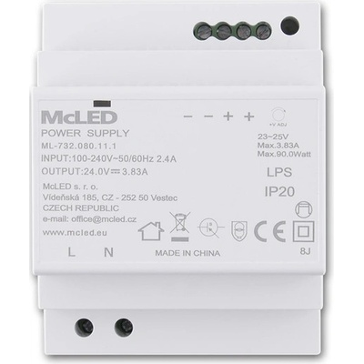 MCLED Napaječ LED 24VDC/3,83A pro LED pásky 90W, na DIN lištu, IP20 ML-732.080.11.1