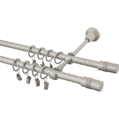 GARNÝŽE-HEBR Garnýž kroucená Cylinder double chrom mat dvojitá 190 cm