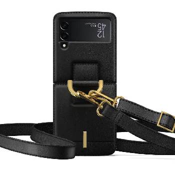 GKK Кожен Калъф с Каишка за SAMSUNG Z Flip 4, GKK Wallet Chain Case, Черен (9589046926419)