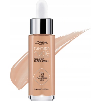L'Oréal Paris True Match Nude Plumping Tinted Serum sérum pro sjednocení barevného tónu pleti 3-4 Light Medium 30 ml