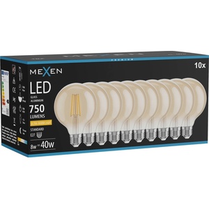 Mexen Vintis 10x LED филамент крушка E27, G95, 8W, Топла - 2200K, 750 lm, амбър - L157-E27-0822-50x10 (L157-E27-0822-50x10)