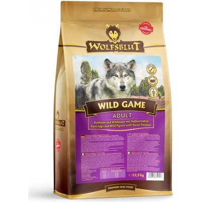 Wolfsblut WILD GAME ADULT - Partridge and Wild Pigeon with Sweet Potatoes - храна за кучета, БЕЗ ЗЪРНО с Месо от яребици, диви гълъби и сладки картофи, за средни и едри породи, Германия - 12, 5 кг - WB785179