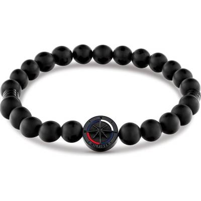 Tommy Hilfiger Černý korálkový náramek pro muže Compass 2790724