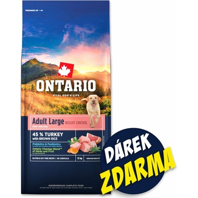 Ontario Large Weight Control Turkey & Brown Rice 12 kg