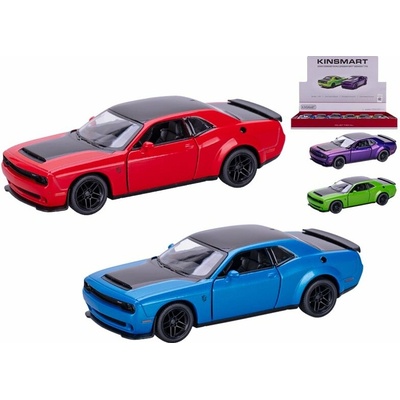 Kinsmart Dodge Challenger SRT 170 12,5 cmkov spätný chod mix farieb zelená modrá červená fialová 1:40