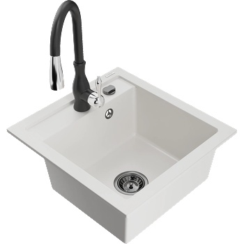 Mexen Vito гранитна кухненска мивка с 1 корито и кухненски смесител Savita, бял - 6503-20-672601-70 (6503-20-672601-70)