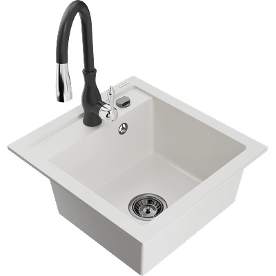 Mexen Vito гранитна кухненска мивка с 1 корито и кухненски смесител Savita, бял - 6503-20-672601-70 (6503-20-672601-70)