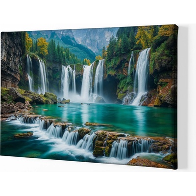 Obraz na plátně - Malé velké vodopády v podzimních horách FeelHappy.cz Velikost obrazu (šířka x výška): 150 x 100 cm