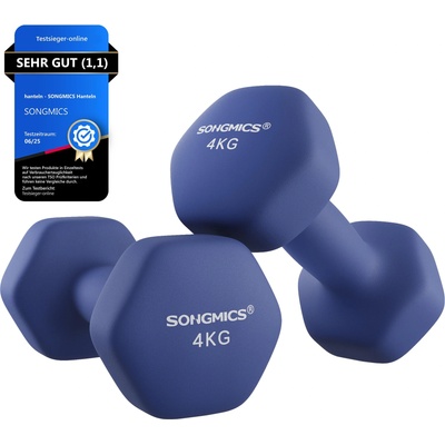 SONGMICS Dumbbells 2 Pack 2 x 4kg Hexagonal Dumbbells with Vinyl Surface for Fitness Training Gym Home Blue Port SYL908Q01 - USYL908Q01