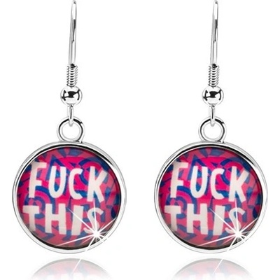 Šperky eshop cabochon visící na afro háčcích bílý nápis FUCK THIS růžové pozadí SP72.28