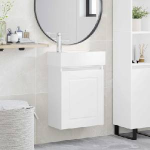 vidaXL Мивка за баня със смесител Бяло 45, 5 x 22, 5 x 84 см (889501)